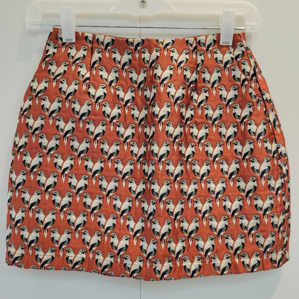 Orange Bird Patterned Skirt
